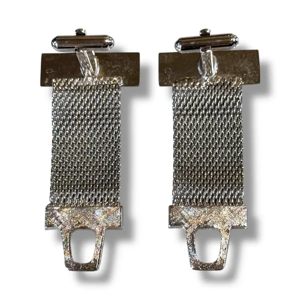 VTG Hickok Cufflinks and Tie Bar Silver Tone Blue Center Wraparound Bullet Back